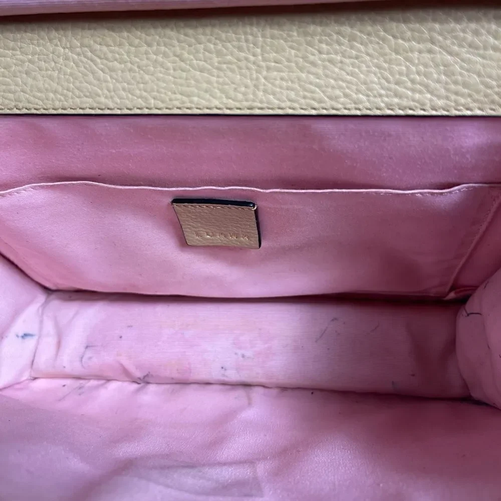 LUANA Italy  khaki leather Satchel gold & silver tone logo .